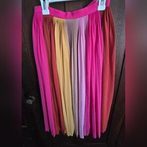 J. Crew Pleated Colorblock Midi Skirt Size XXS Pink Red Yellow Multicolor Lined